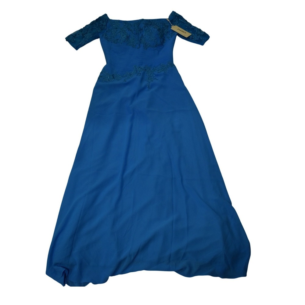 Jaeden Evening Gown Women Size 6 Blue New Lace Off Shoulder Formal Maxi Dress